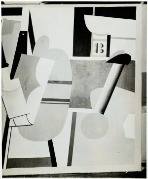 Abstraction: Study for Mural at Newark Airport, 1936, D0639. Activities on the Field, from Aviation: Evolution of Forms Under Aerodynamic Limitations, in the WPA/FAP studio, 1936. The panel was ultimately installed on the north wall of the second-floor foyer, Newark Airport Administration Building.