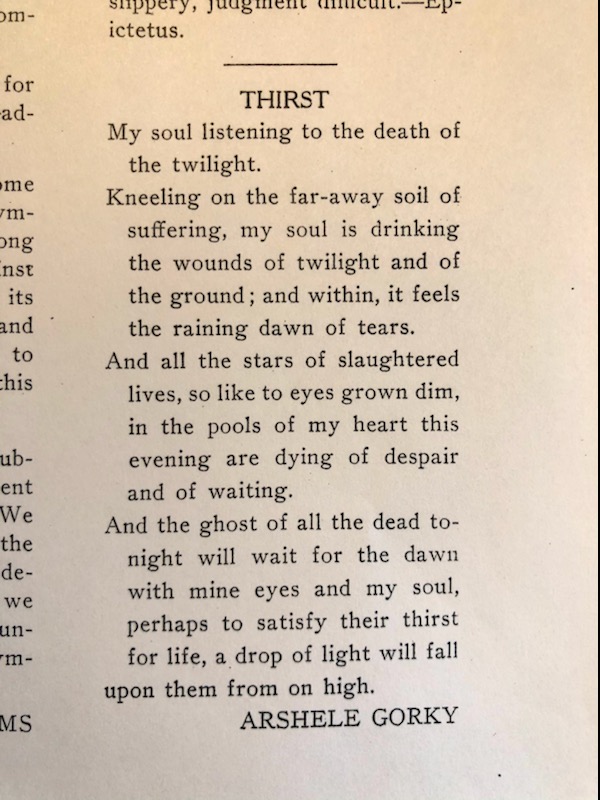 Publication: Arshele Gorky, "Thirst," Grand Central School of Art Quarterly (New York) (November 1926).