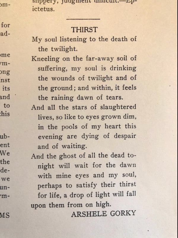 Arshele Gorky, "Thirst," <i>Grand Central School of Art Quarterly</i> (New York) (November 1926).