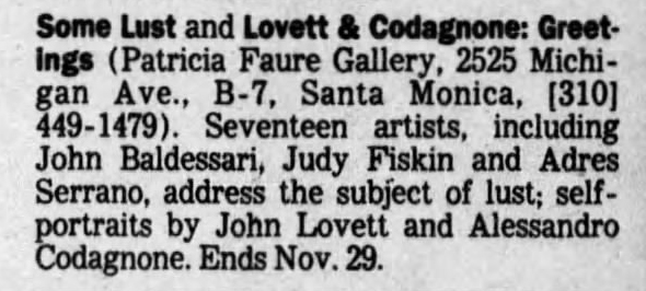 Document: Exhibition listing from the Los Angeles Times, Sunday, November 2, 1997.