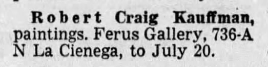 Document: Exhibition listing in the Sunday, June 22, 1958 edition of the Los Angeles Times.