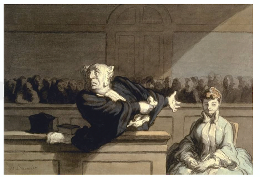 Honor&eacute; Daumier. Counsel for the Defense, c. 1862-65. Crayon, ink and watercolor, 20.2 x 29.2 cm. National Gallery of Art, Washington, D.C.