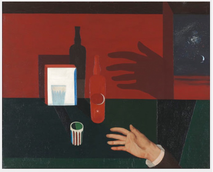  Certainly there&rsquo;s an influence: geometric pictorial architecture; basic &lsquo;man-made&rsquo; objects; the relation of hand to manufacture; reality to image; life to art. But Ozenfant&rsquo;s picture feels like a treatise, a theoretical proposition. It illustrates the pseudo philosophical pedantry of his various manifestos and statements of the early 1920s, promoting his art movement Purism: In all ages and with all people, man has created for his use objects of prime necessity which responded to his imperative needs... vases, glasses, bottles, plates, which were built to suit the needs of maximum capacity, maximum economy of materials, maximum economy of effort... for this reason [being] of human scale, harmonizing both among themselves and with man... [T]he Purist element, a bottle-element for example, ought always to embody the characteristic and invariant constants of the object-theme ... Purism would never permit a bottle of triangular shape, because a triangular bottle, which ultimately could be produced by a glass-blower, is only an exceptional object, a fantasy, like the idea behind it... Purist syntax is the application of constructive and modular means... A painting is a whole (unity), an artificial formation which, by appropriate means, should lead to the objectification of an entire &lsquo;world&rsquo;. Purism strives for an art free of conventions which will utilize plastic constants and address itself above all to the universal properties of the senses and the mind. Le Corbusier and Ozenfant, &lsquo;Purism&rsquo;, (l&rsquo;Esprit Nouvel, Paris,1921). Reprinted in Robert L. Herbert, Modern Artists on Art, Dover Publications, Mineola, N.Y., 2000.