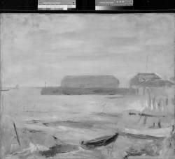 Provincetown Harbor, Railroad Wharf in the Rain, 1928 (Catalogue no. 158)