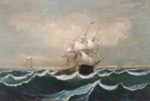 Three Master and Lumber Schooners in Heavy Seas, early 1850s (inv. 5)