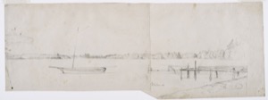 Shoreline with Sloop and Wharf in Foreground, 1850s (inv. 149)