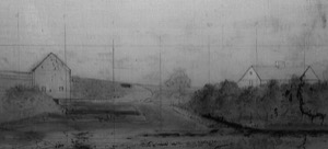 Babson and Ellery Houses, Gloucester, 1863 (inv. 10). Infrared detail shows the carefully measured grid at center with numbers at the top of the vertical lines corresponding to those found in the preparatory drawing. – Marcia Steele