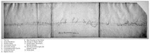 Sketch from Gloucester Outer Harbor, 1863 (inv. 145). Drawing with key buildings identified
