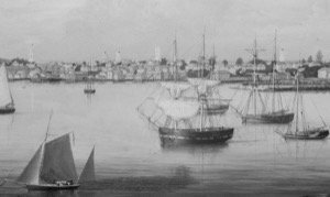 Gloucester Harbor from Rocky Neck, 1844 (inv. 14). Infrared detail image showing precise underdrawing beneath the paint layer. – Marcia Steele