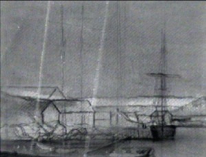 Gloucester Harbor, 1852 (inv. 38). Infrared scan (detail of fine lines used for buildings)