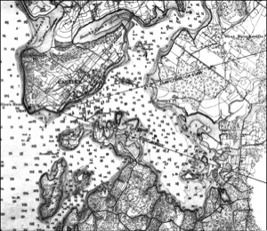 Castine from Fort Preble, 1851 (inv. 169). Viewpoint chart showing Lane's location when making this image