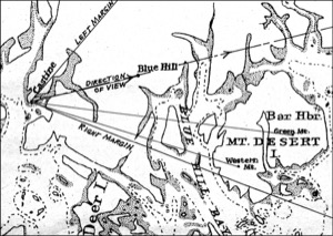 Castine from Fort Preble, 1851 (inv. 169). Viewpoint chart showing Lane's location when making this drawing