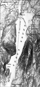 Mount Desert Mountains, from Bar Island, Somes Sound, 1850 (inv. 181). Viewpoint chart showing Lane's location when making this image