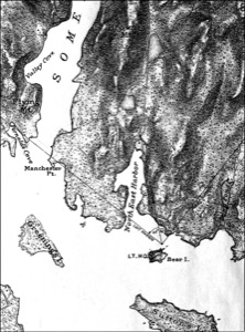 North East Harbor, Mount Desert, 1850 (inv. 183). Viewpoint chart showing Lane's location when making this image
