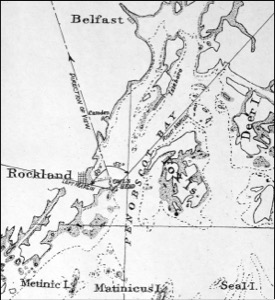 South View of Owl's Head, from the S. End of the Island, 1855 (inv. 128). Viewpoint chart showing Lane's location when making this drawing (overall view)