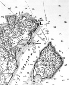 South East View of Owl's Head , from the Point of the Island, 1855 (inv. 129). Viewpoint chart showing Lane's location when making this drawing (detail)