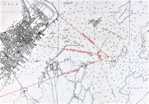Looking up Portland Harbor, 1863 (inv. 159). Viewpoint Map for Inv. 159