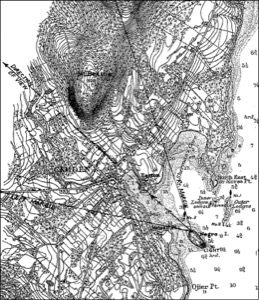 Camden Mountains and Harbor from the North Point of Negro Island [Curtis Island], 1855 (inv. 174). Viewpoint chart showing Lane's location when making this image