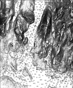 Entrance of Somes Sound, Mount Desert, Maine, 1855 (inv. 347). Viewpoint chart showing Lane's location when making this image