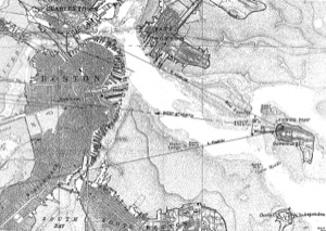 View of Boston Harbor, 1852 (inv. 392). Viewpoint chart showing Lane's location when making this image