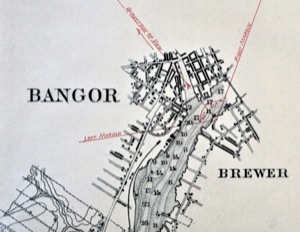 View of the City of Bangor, ME, Copyright 1835 by William A. Gilman and Alex H. Wallace (inv. 478). Viewpoint Map for inv. 478