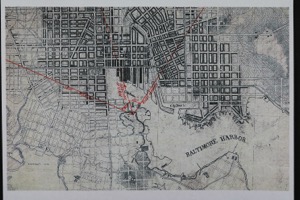 View of Baltimore, from Federal Hill, 1850 (inv. 493). Viewpoint chart of Baltimore, Inner Harbor (derived from U.S. Coast Survey Chart of Baltimore, 1845)