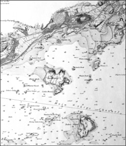 View from Kettle Cove, Manchester-by-the-Sea, 1847 (inv. 94). Viewpoint map showing Lane's location when making this image