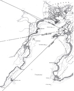 View from Rocky Neck in Gloucester Harbor, 1850s (inv. 99). Viewpoint map for Inv. 99