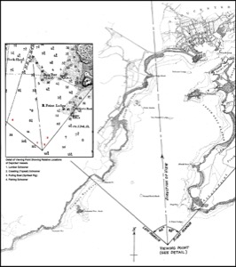 Sailing off the Maine Coast, 1850 (inv. 305). Viewpoint map showing location of vessels