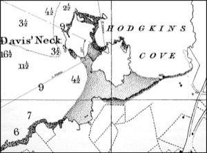 Coming Ashore near Brace's Rock, Gloucester, Massachusetts, c.1860 (inv. 60). Viewpoint chart showing Lane's proposed location when making inv.60