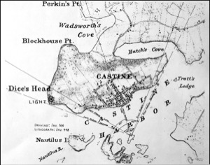 Castine, from Hospital Island, 1855 (inv. 448). Viewpoint map showing Lane's location when making this image