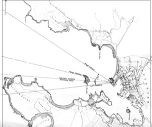 Ten Pound Island in Gloucester Harbor, 1864 (inv. 104). Chart showing location of wharves