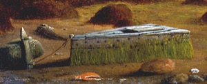 Gloucester Inner Harbor, 1850 (inv. 240). Gloucester, Inner Harbor (detail of lobster car and killick, a type of anchor)