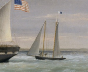 "Samuel Lawrence", 1851 (inv. 252). Detail showing pilot schooner flying blue and white flag