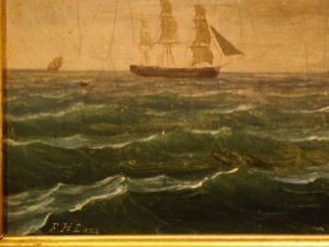 Two Ships in Rough Seas, 1847 (inv. 34). detail showing painting technique