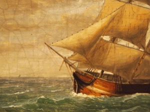 Two Ships in Rough Seas, 1847 (inv. 34). detail showing painting technique