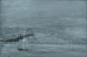 View of Camden Mountains from Penobscot Bay, c.1852 (inv. 207). This x-ray image shows that the painting began as sketch based on Lane's drawing, Camden Mountains from Penobscot Bay inv. 175.