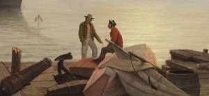 New England Harbor at Sunrise, c.1850 (inv. 27). Gloucester Harbor at Sunrise (detail of men on dock in foreground)