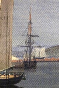 Gloucester Harbor, 1852 (inv. 38). Detail showing schooner tied up to Robert L. Fears' wharf