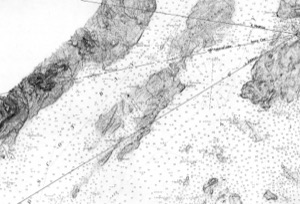 Western View from High Head Neck, 1850 (inv. 173). Viewpoint diagram showing Lane's location when making the drawing (detail).