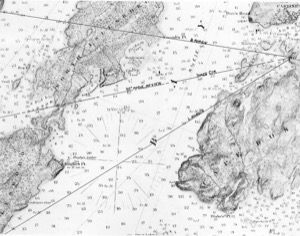 Western View from High Head Neck, 1850 (inv. 173). Viewpoint diagram showing Lane's location when making the drawing (overall view).