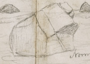 Norman's Woe, 1861 (inv. 114). Detail of rock showing scratch marks in pencil