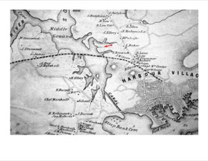 New England Inlet with Self-Portrait, 1848 (inv. 77). Map showing Lane's viewpoint
