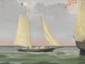 Portrait of the "National Eagle", 1853 (inv. 35). Portrait of the "National Eagle" (detail of pilot schooner with pilot being rowed to the ship)