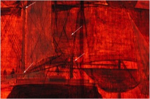 Boston Harbor, c.1850 (inv. 48). Boston Harbor (detail of pin pricks under transmitted light)