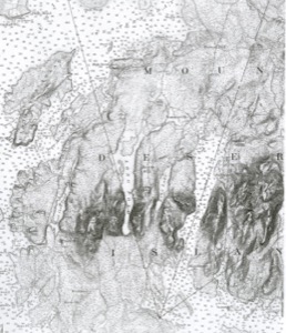 West Harbor and Entrance to Somes Sound, 1852 (inv. 179). Proposed viewpoint of Lane when creating the drawing. Viewpoint plottings by Erik Ronnberg using the 1875 U.S. Coast Survey chart of Mount Desert Island.