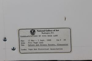 Babson and Ellery Houses, Gloucester, 1863 (inv. 10). Verso: Detail of back of work with National Gallery of Art notation.