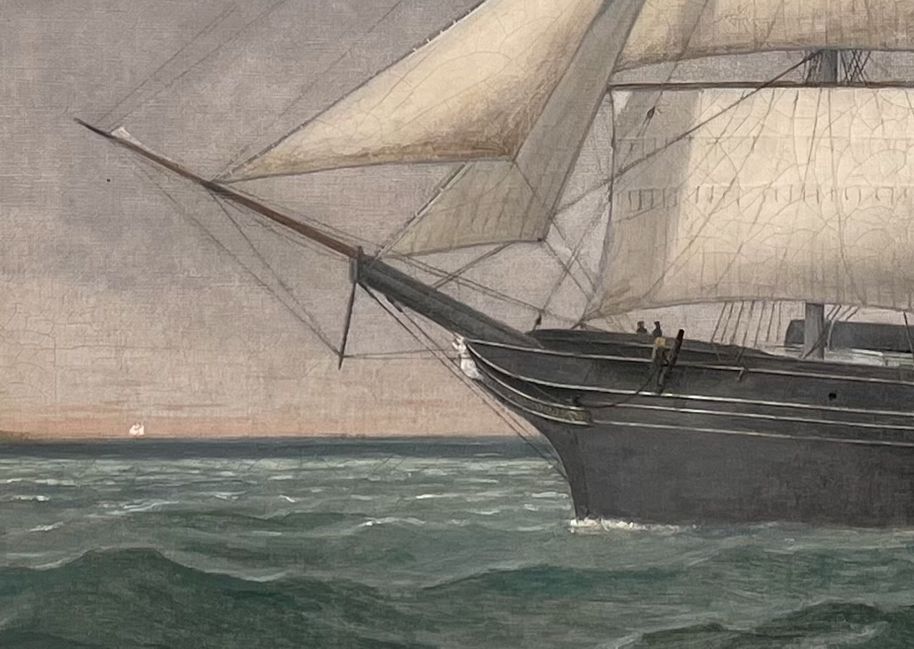 Detail of bowsprit of ship showing a white angel