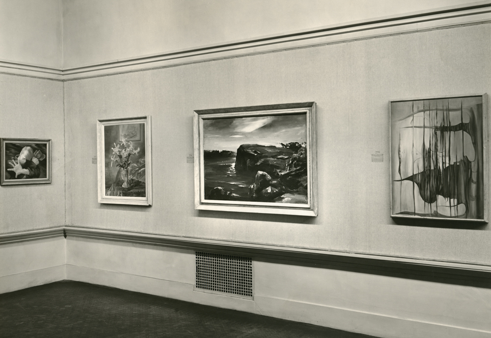 Installation photograph: Maine Headland (center) installed in the gallery.