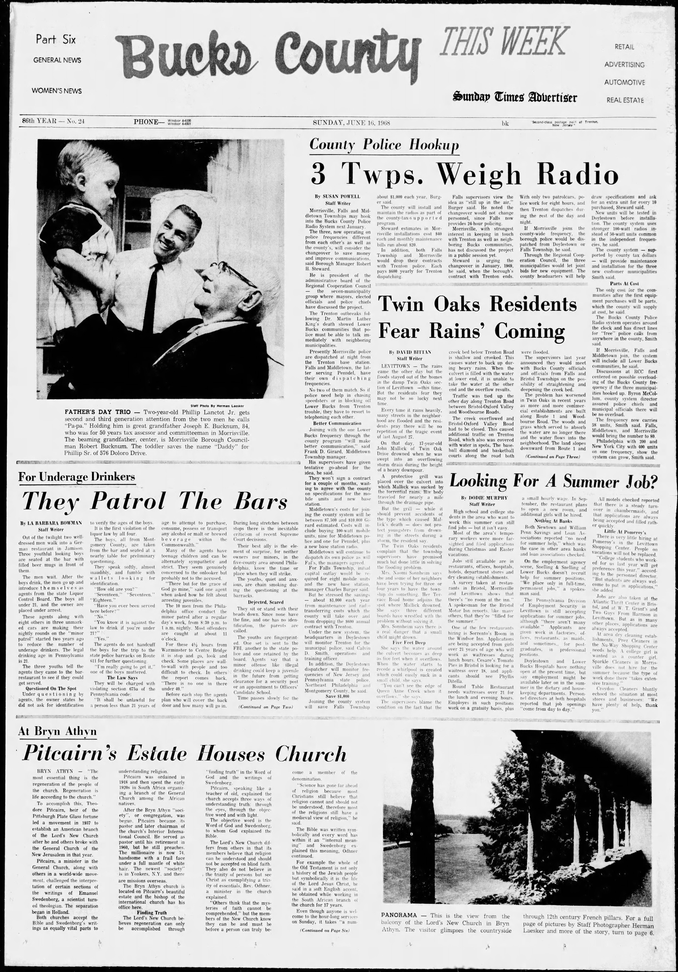 "At Bryn Athyn: Pitcairn's Estate House Church", Sunday Times Advertiser (Trenton, PA), Part Six "Bucks County", p. 1